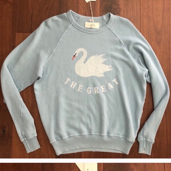 ISO The Great College Sweatshirt w/ Swan Graphic in light blue. Size 0 or 1. - Picture 3 of 3